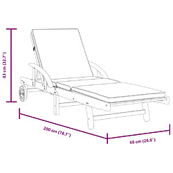 vidaXL Chaises longues lot de 2 avec coussins 200x68x83 cm bois acacia pas cher