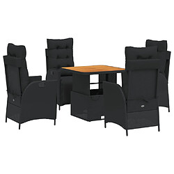 vidaXL Ensemble à manger de jardin coussins 5pcs Noir Résine tressée