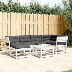 Maison Chic Salon de jardin 6 pcs avec coussins | Ensemble de Table et chaises | Mobilier d'Extérieur blanc bois massif de pin -GKD64045