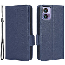 Etui en PU texture litchi, fermoir magnétique double, anti-chocs avec support pour votre Motorola Edge 30 Neo 5G - bleu foncé