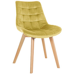 Decoshop26 Chaise de salle à manger x1 design scandinave coutures carrées en velours jaune pieds en bois clair 10_0002187