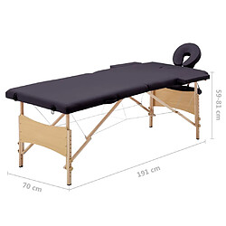 vidaXL Table de massage pliable 2 zones Bois Violet pas cher