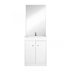 Dansmamaison Ensemble meuble sous vasque avec miroir intégré 60 cm Blanc + colonne - MAJI