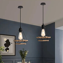 Stoex Plafonnier D'Intérieur Rétro Noir Suspension Luminaire en Corde de Chanvre 20CM Lustre Diamant Suspension Lustre Vintage en Métal