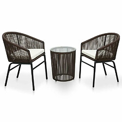 Maison Chic Ensemble de bistro 3 pcs avec coussins,Table + chaises + coussins de jardin Rotin PE Marron -GKD827864