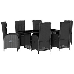 vidaXL Ensemble à manger de jardin coussins 7pcs Noir Résine tressée