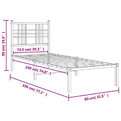 Vidaxl Cadre de lit métal avec tête de lit blanc 75x190 cm pas cher