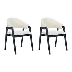 Vente-Unique Lot de 2 chaises avec accoudoirs en tissu bouclette et bois d'hévéa - Blanc et Noir - SOLUNA