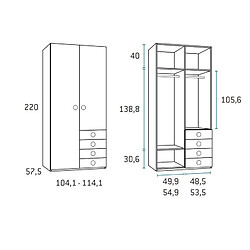 Inside 75 Armoire saison droite 2 portes 4 tiroirs 104,1 x 57,5 x 220 cm