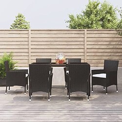 vidaXL Ensemble à manger de jardin coussins 7pcs Noir Résine tressée