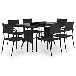 vidaXL Ensemble à manger de jardin 7 pcs Résine tressée Noir