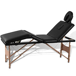 vidaXL Table de massage pliable Noir 4 zones avec cadre en bois