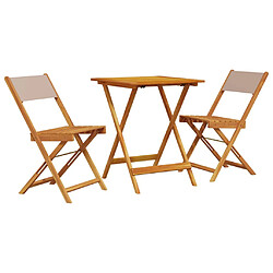 vidaXL Ensemble de bistro 3 pcs taupe tissu et bois massif