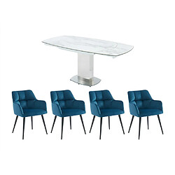 Vente-Unique Ensemble table TALICIA + 4 Chaises PEGA - Blanc et bleu 