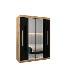 Abiks Meble Armoire YORK 1 À Portes Coulissantes 200/150/62 2 Portes (Artisan/Noir)