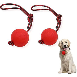 Pet Toy Ball, Balle avec corde Dog Toy, Rubber Ball Dog Toy, Dog Toy Ball For Throw And Tug Of War (petit et moyen chien) (2pièces, Rouge)