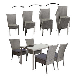 Decoshop26 Ensemble table et 4 fauteuils de jardin en polyrotin gris foncé coussins gris foncé 04_0006766