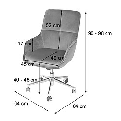 Mendler Chaise de bureau HWC-J64, chaise pivotante avec accoudoirs réglable en hauteur velours ~ gris foncé pas cher