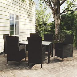 vidaXL Salon de jardin 7 pcs avec coussins résine tressée noir