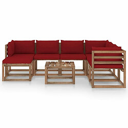 vidaXL Salon de jardin 8 pcs avec coussins Rouge bordeaux