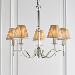 Interiors 1900 Suspension 5 ampoules Stanford, nickel, abat-jour beiges