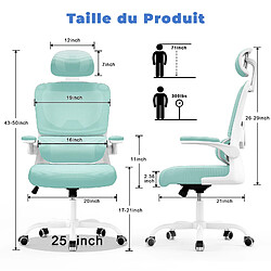 Chaise de Bureau avec Support Lombaire, fauteuil de bureau à Dossier Haut Respirant avec Accoudoir, Rattantree chaise de bureau ergonomique, Dossier et Appui-tête Réglables, Bleu Turquoise