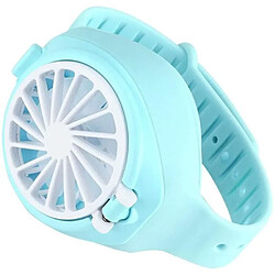 Mini Ventilateur de Montre, Montre portable, Lumière LED Colorée, Ventilateur USB Pliable pour Femmes et Enfants (Bleu clair)