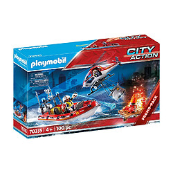 Playmobil® PLAYMOBIL 70335 - Brigade de pompiers avec bateau et hélicoptère pas cher