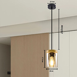 NETTLIFE Suspension E27 Vintage noir Diam.12 cm bois métal avec verre abat-jour pour salle à manger cuisine salon chambre pas cher