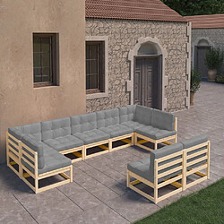 vidaXL Salon de jardin 9 pcs avec coussins Bois de pin massif