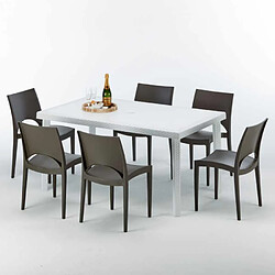 Avis Table Rectangulaire Blanche 150x90cm Avec 6 Chaises Colorées Grand Soleil Set Extérieur Bar Café Paris Summerlife, Couleur: Marron