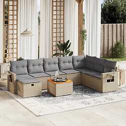 Maison Chic Ensemble à manger d'extérieur 9 pcs avec coussins,Salon de jardin,Mobilier de jardin mélange beige résine tressée -GKD991421