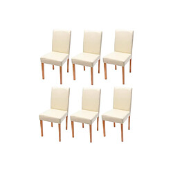 Mendler Lot de 6 chaises de séjour Littau ~ simili-cuir, crème, pieds clairs