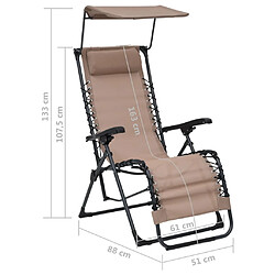 vidaXL Chaises pliables de terrasse lot de 2 Textilène Taupe pas cher