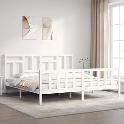 Maison Chic Lit adulte - Cadre Structure de lit avec tête de lit Contemporain blanc 200x200 cm bois massif -MN25089