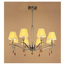 Luminaire Center Suspension Siena rond 8 Ampoules E14, laiton antique avec Abat jours crème ambré et ambre cristal