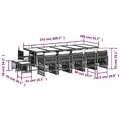 Acheter vidaXL Ensemble à manger de jardin 15 pcs coussins noir résine tressée