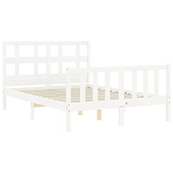 Maison Chic Lit adulte - Cadre Structure de lit avec tête de lit Contemporain blanc petit double bois massif -MN61475 pas cher