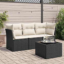 Maison Chic Ensemble de 4 Tables et chaises d'extérieur avec coussins,Salon de jardin noir résine tressée -GKD372484