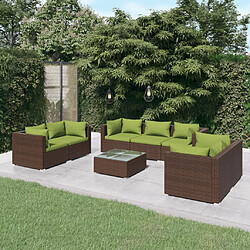 vidaXL Salon de jardin 8 pcs avec coussins résine tressée marron