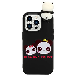 Coque en TPU anti-rayures, anti-chocs avec motif 3D pour votre iPhone 14 Pro - Deux pandas