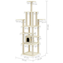 vidaXL Arbre à chat avec griffoirs en sisal Crème 183 cm pas cher