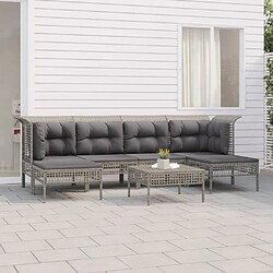 Maison Chic Salon de jardin 7 pcs + coussins - Mobilier/Meubles de jardin - Table et chaises d'extérieur Gris Résine tressée -MN20047