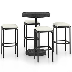 vidaXL Ensemble de bar de jardin 5 pcs et coussins Résine tressée Noir