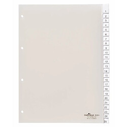 Durable 682419 Intercalaires Format A4 25 Touches - Onglets Soudés et Planches d'Insertions 1-25/A-Z - Page de Garde - Perforations 4 trous - PVC Rigide Transparent