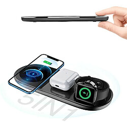 Chrono Chargeur Induction,5in1 Chargeur Sans Fil Qi 15W Max Chargeurs à Induction Téléphones Socle Station Universel Wireless Charger pour iPhone 12 11,Samsung Galaxy,Apple Watch,Samsung Watch,AirPods,(noir)