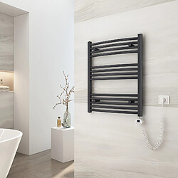 EMKE Sèche-Serviettes Électrique avec Élément Chauffant Thermostat, Chauffe Serviettes à Température Constante de la Salle de Bain, Baguette Chauffante avec Minuterie, 75x40cm, 300W, Anthracite