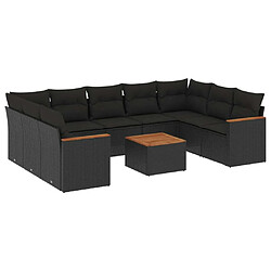 Maison Chic Salon de jardin 10 pcs avec coussins | Ensemble de Table et chaises | Mobilier d'Extérieur noir résine tressée -GKD28277