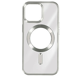 Avizar Coque MagSafe pour iPhone 15 Pro Silicone Protection Caméra Chromé Argent