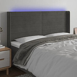 Maison Chic Tête de lit scandinave à LED,meuble de chambre Gris foncé 163x16x118/128 cm Velours -MN19974